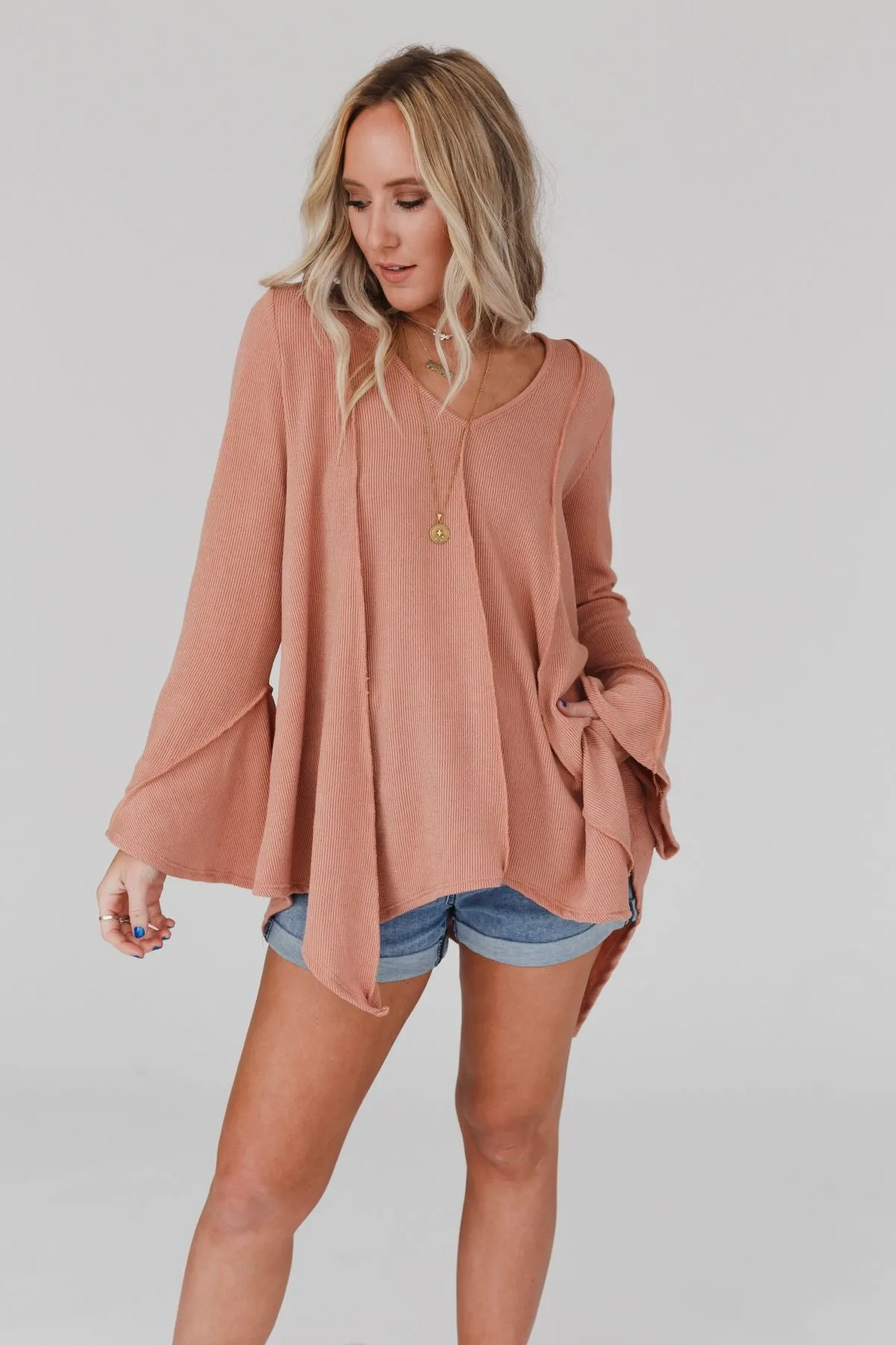 Golden Hour Long Bell Sleeve Top - Sepia