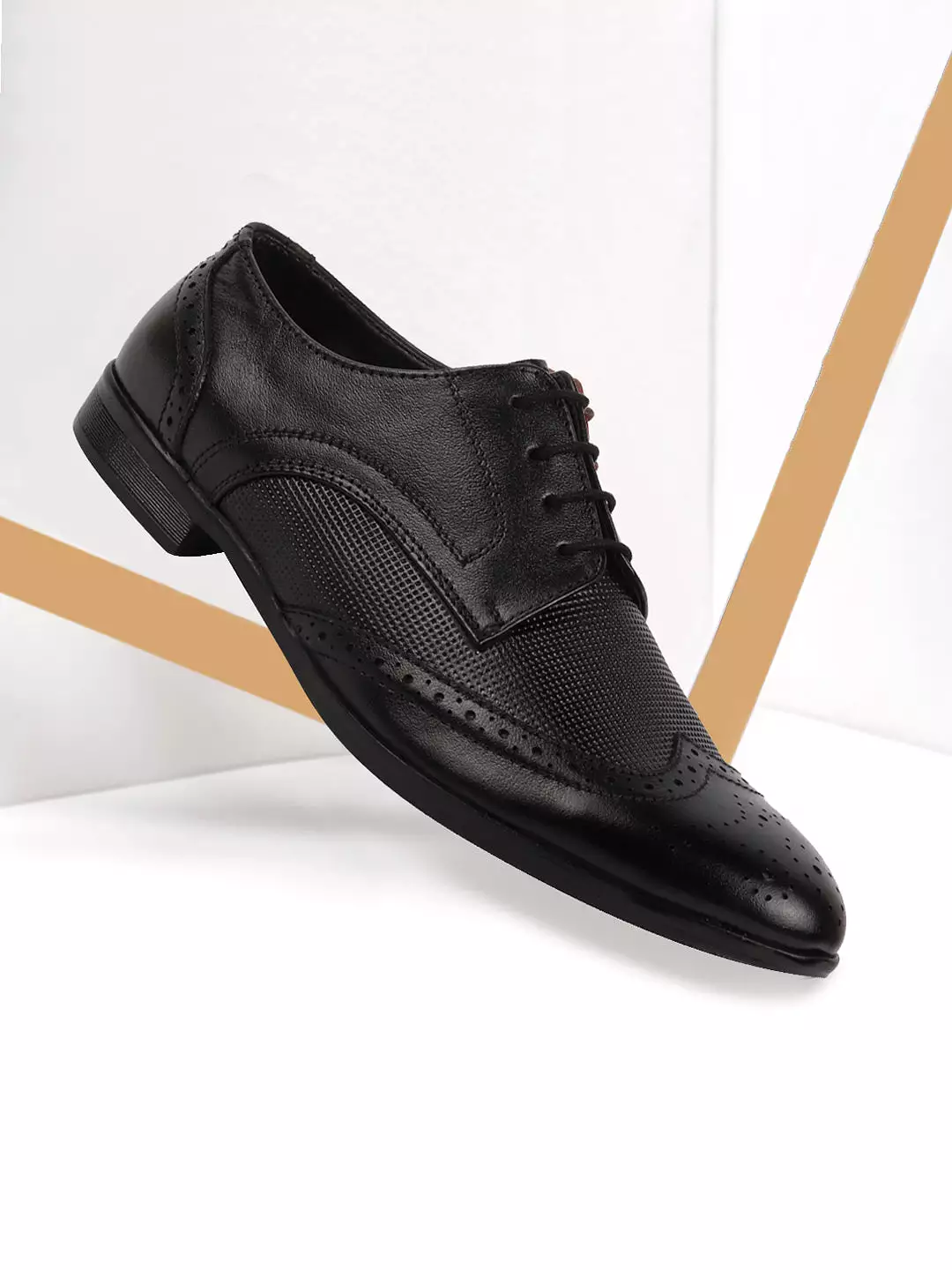 Men Black Formal Office Party Genuine Leather Lace Up Brogue Shoes