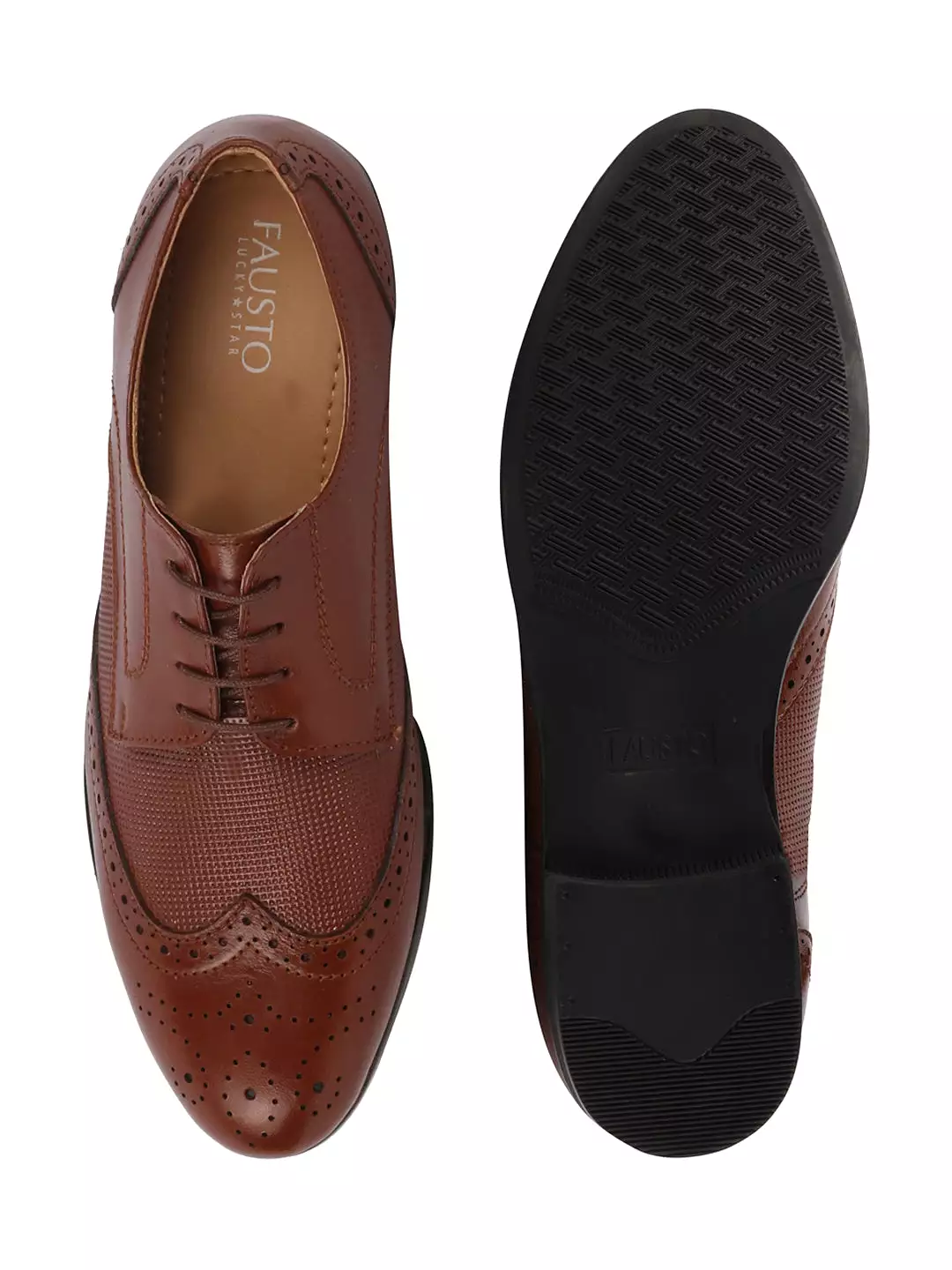 Men Tan Formal Office Party Genuine Leather Lace Up Brogue Shoes