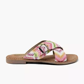 Mia Raffia Dames Slippers Pink