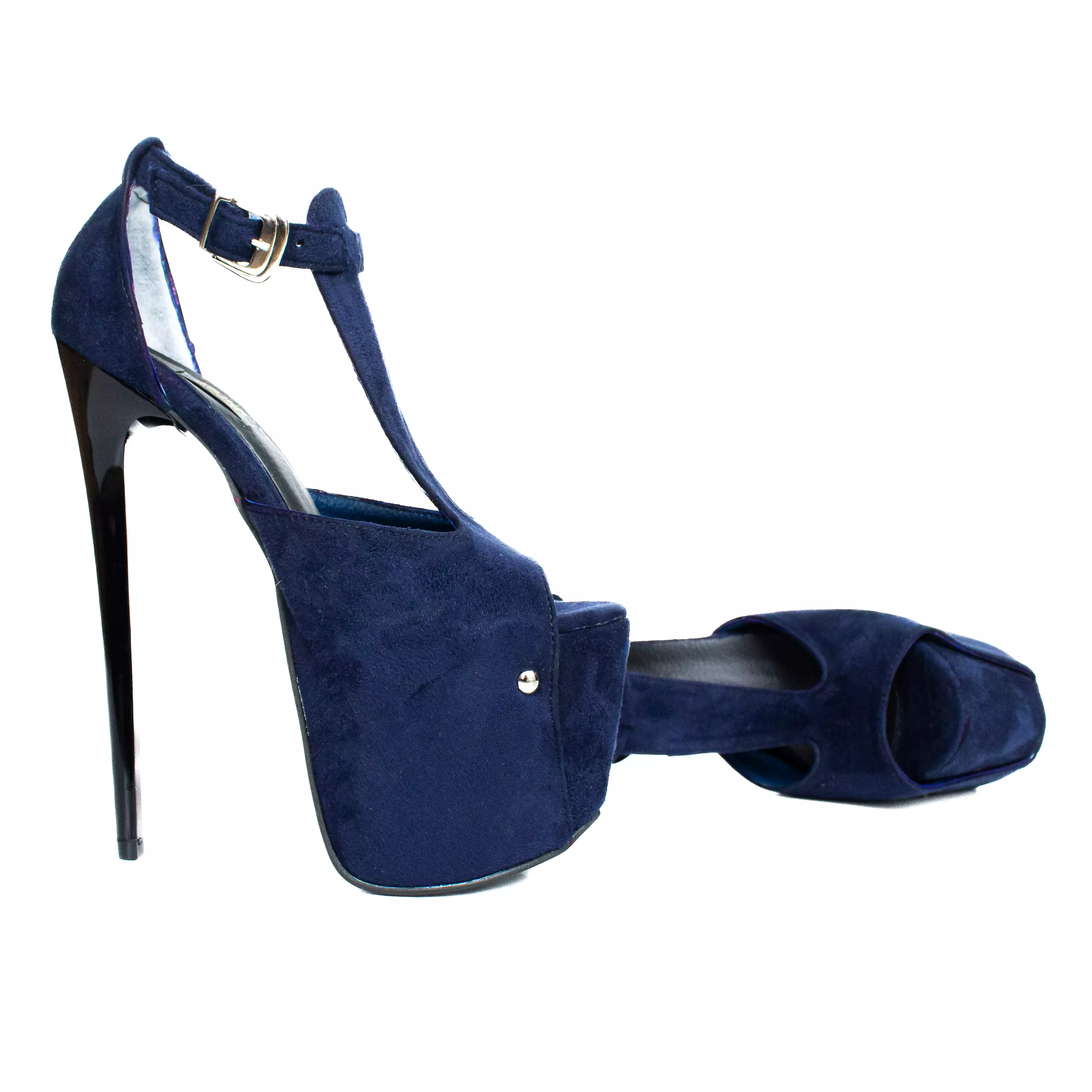 Midnight Blue T-Strap Peep Toe Platform Heels