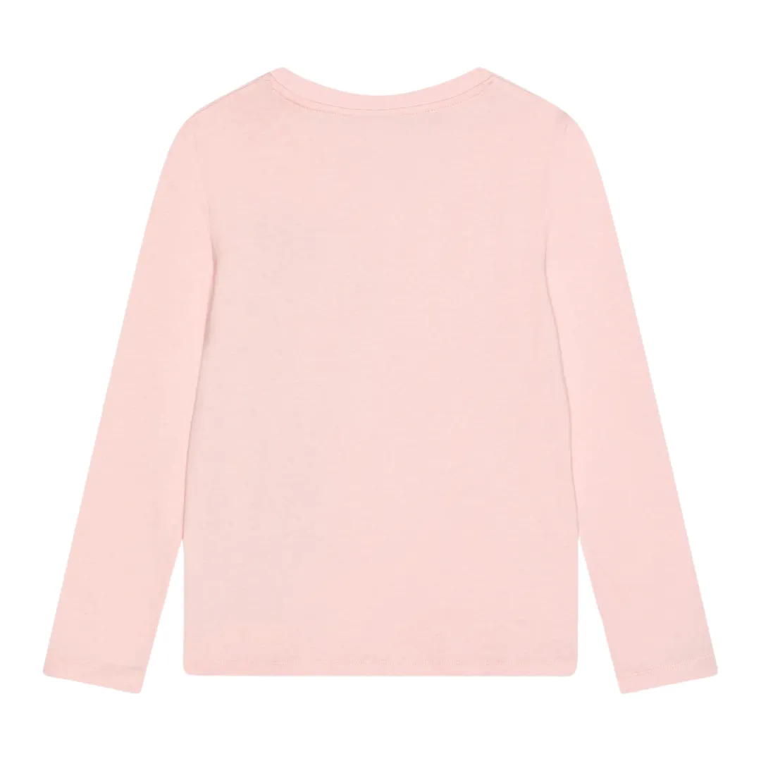 Moschino T-Shirt Long Sleeve Vertical Bear Logo Pale Pink