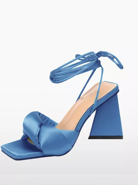 Open Square Toe Sandals Ankle Strap Block Heel