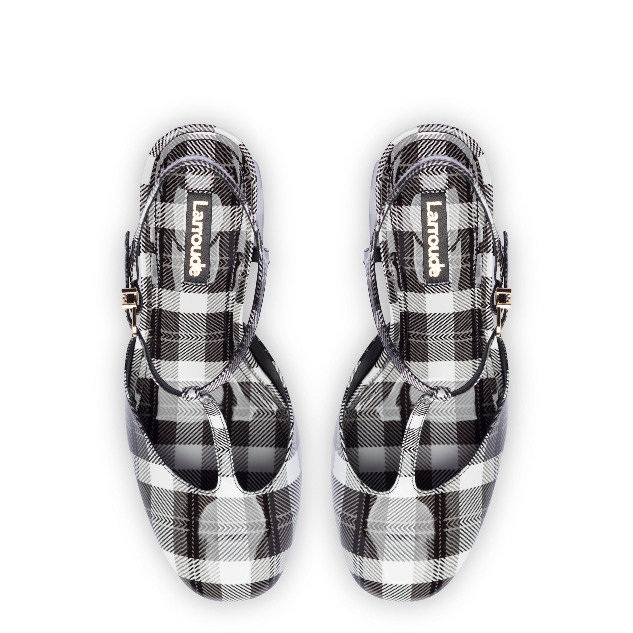 Pixie Pump In Black and White Plaid Patent