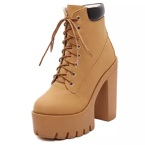 Platform Ankle Boots Women Lace Up Thick Heel Platform Boots Ladies Worker Boots