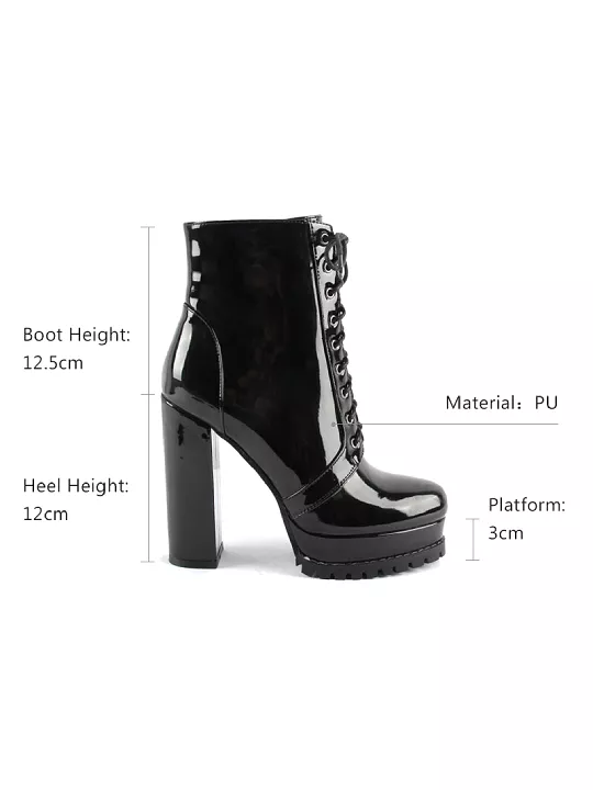 Platform Chunky Heel Sexy Lace Up Round Toe Ankle Boots