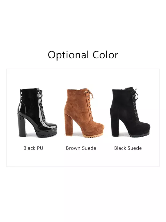 Platform Chunky Heel Sexy Lace Up Round Toe Ankle Boots