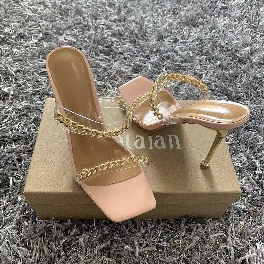 PVC Transparent Chain Heels Sandals