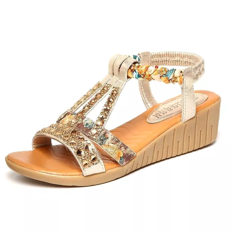 Rhinestone Strap Wedge Sandals