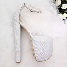 Silver Shiny Ankle Strap High Heel Women Shoes