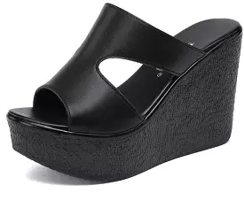 Slip-on Leather Wedge Sandals