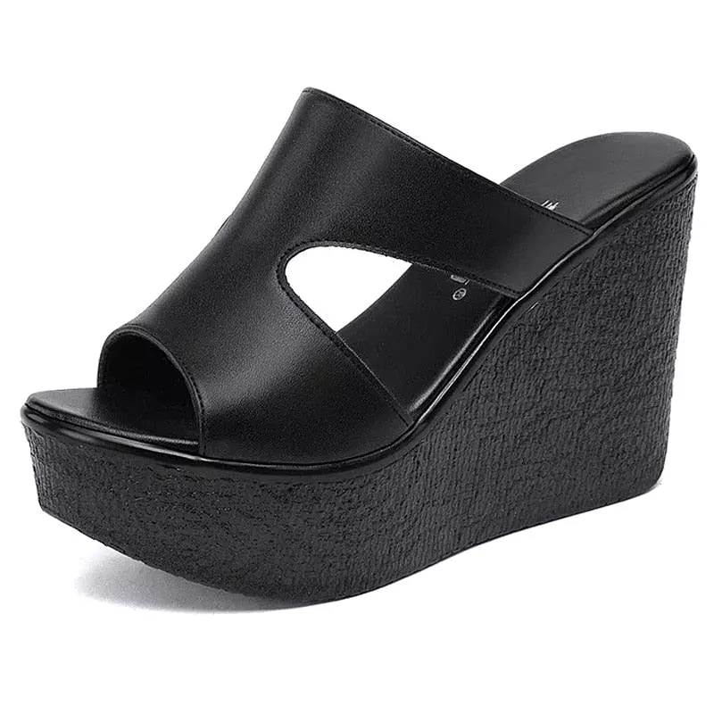 Slip-on Leather Wedge Sandals