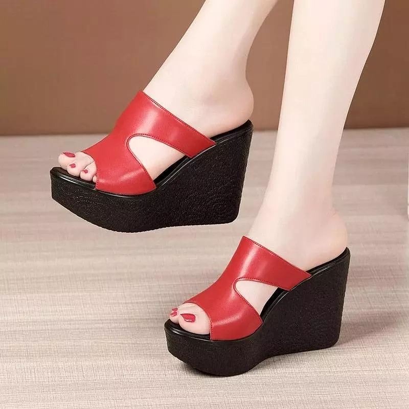 Slip-on Leather Wedge Sandals