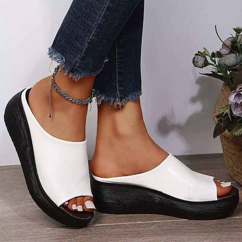 Slip-on Leather Wedge Sandals