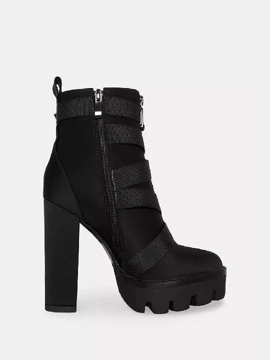 Solana Black Lycra Buckle Platform Ankle Boots