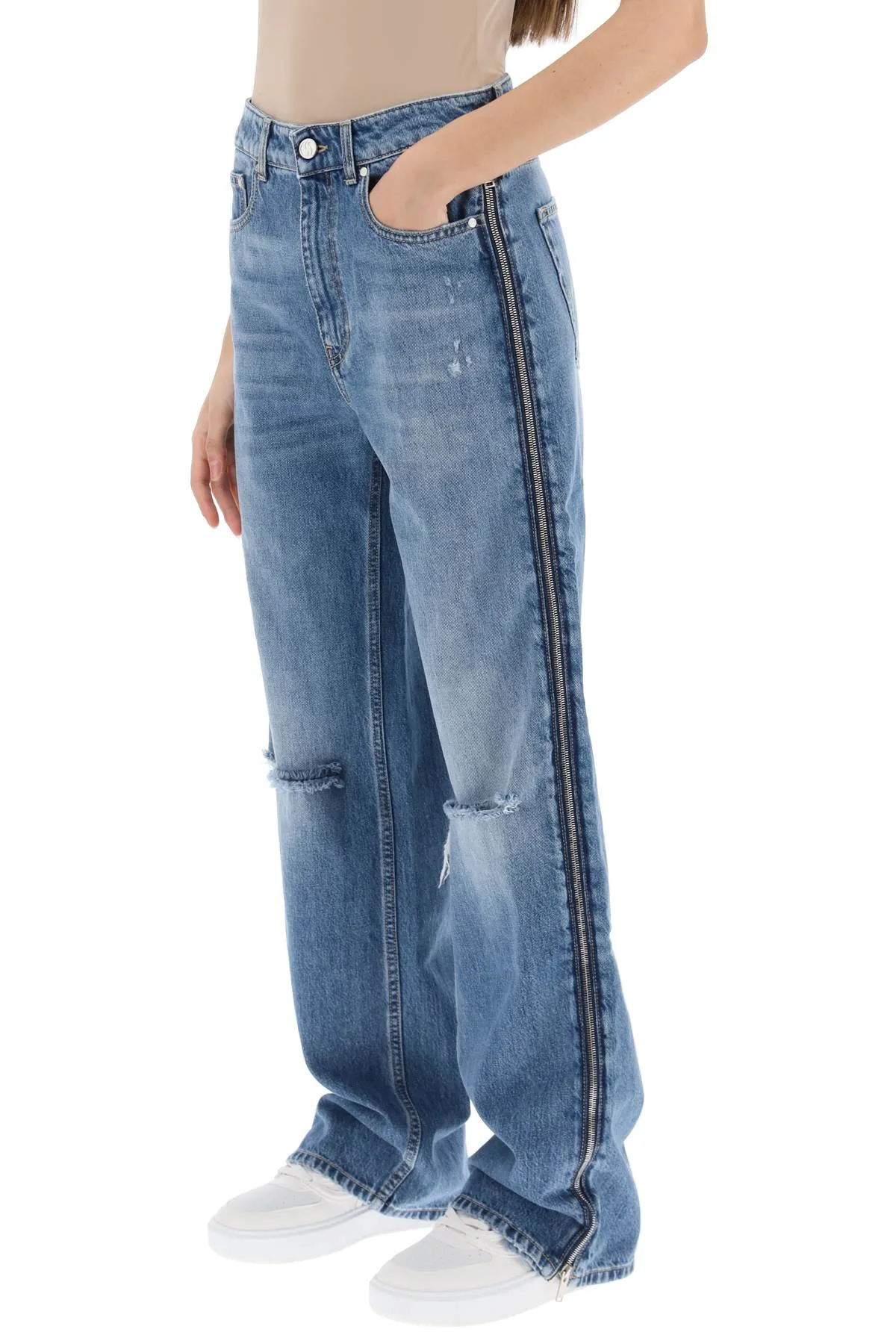 Straight Leg Jeans With Zippers