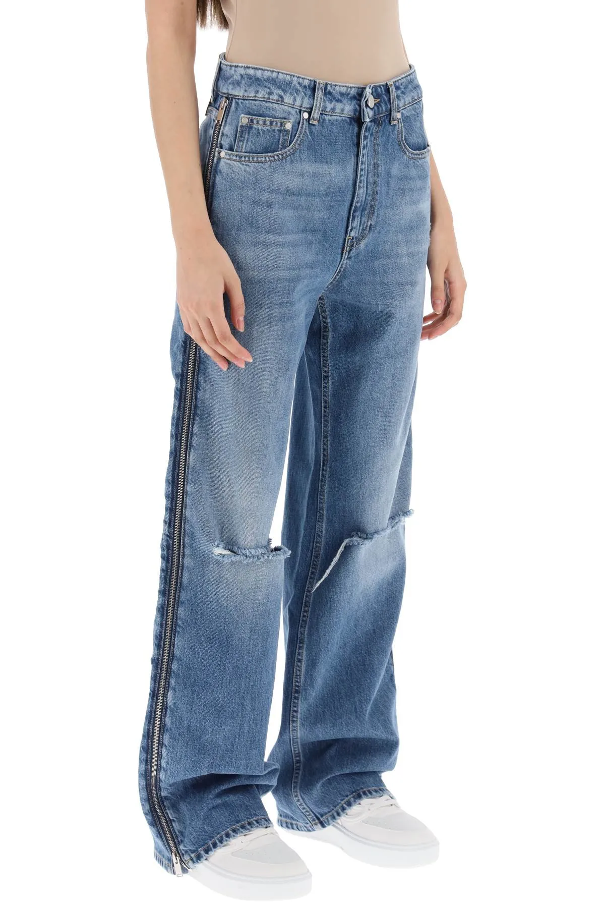 Straight Leg Jeans With Zippers