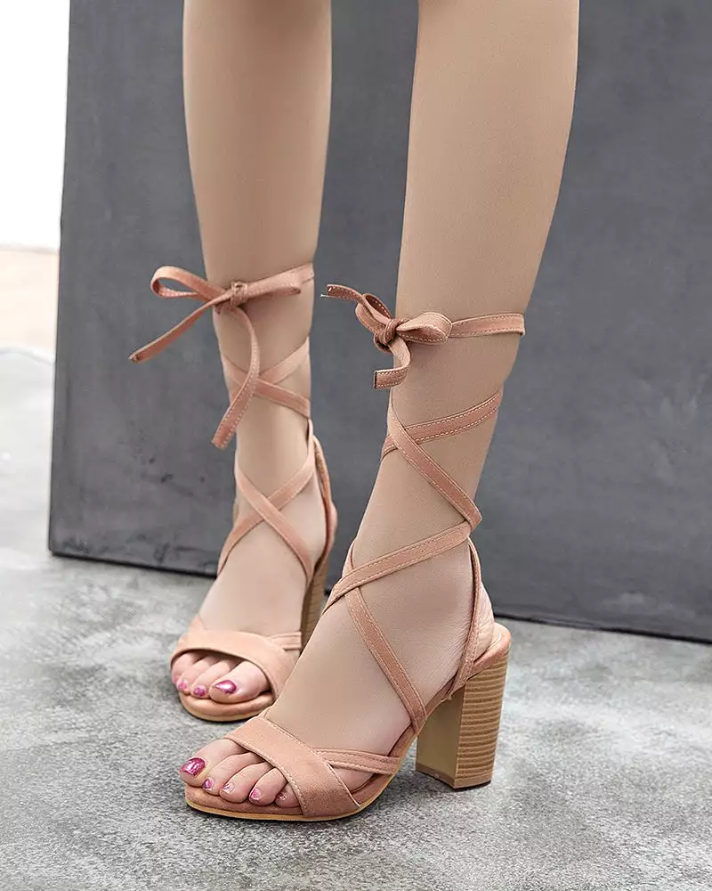 Strappy Open Toe Chunky High Heel Sandals