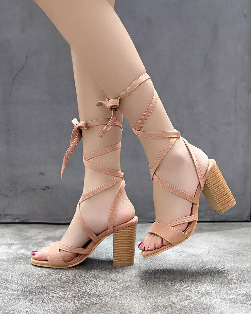 Strappy Open Toe Chunky High Heel Sandals