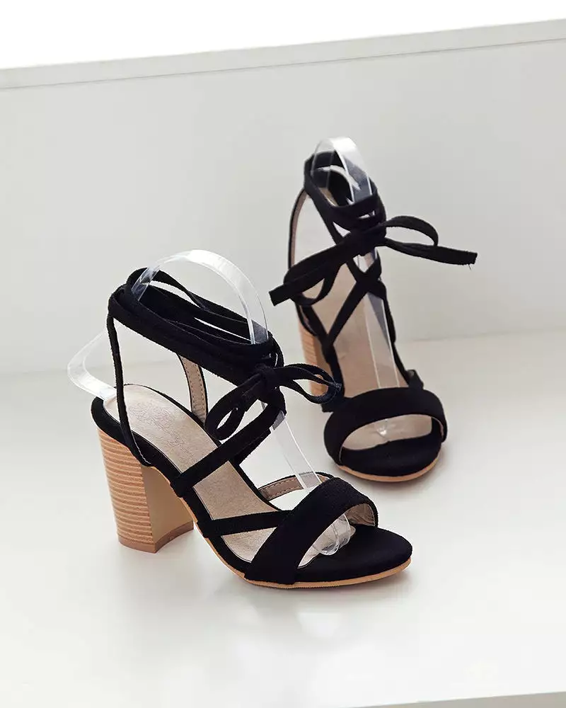 Strappy Open Toe Chunky High Heel Sandals