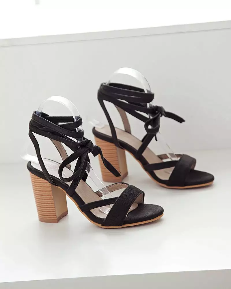 Strappy Open Toe Chunky High Heel Sandals