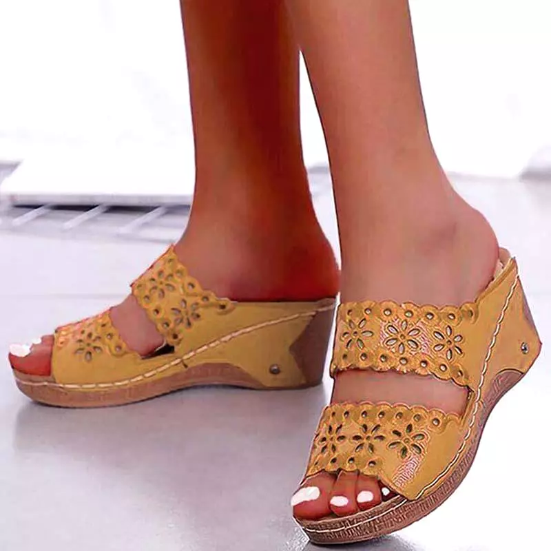 Summer Slip-on Leather Wedge Sandals