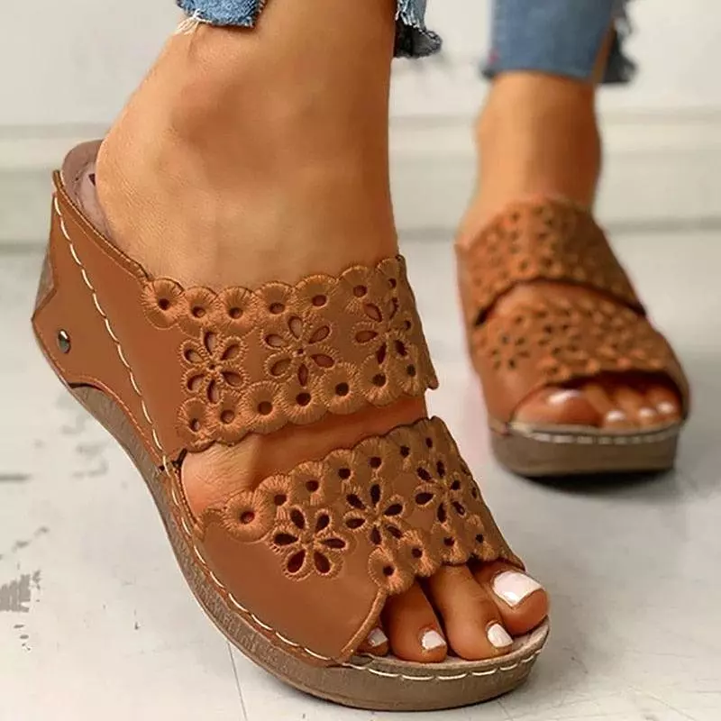 Summer Slip-on Leather Wedge Sandals