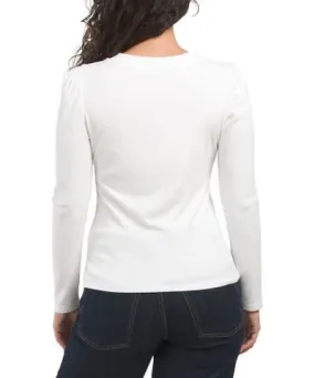 Tj Maxx Puff Shoulder Long Sleeve Henley Top For Women