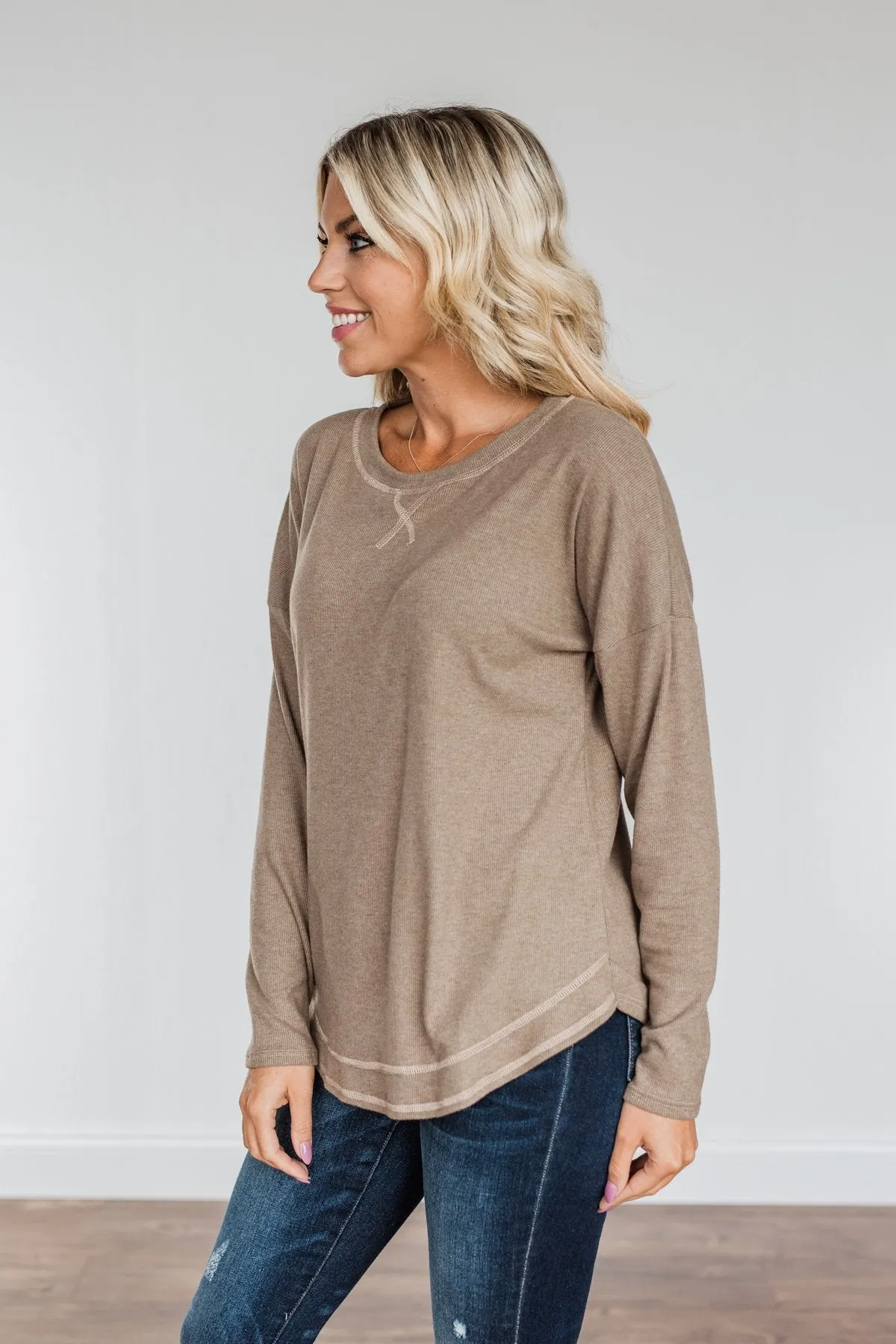 True To Your Heart Long Sleeve Top- Mocha