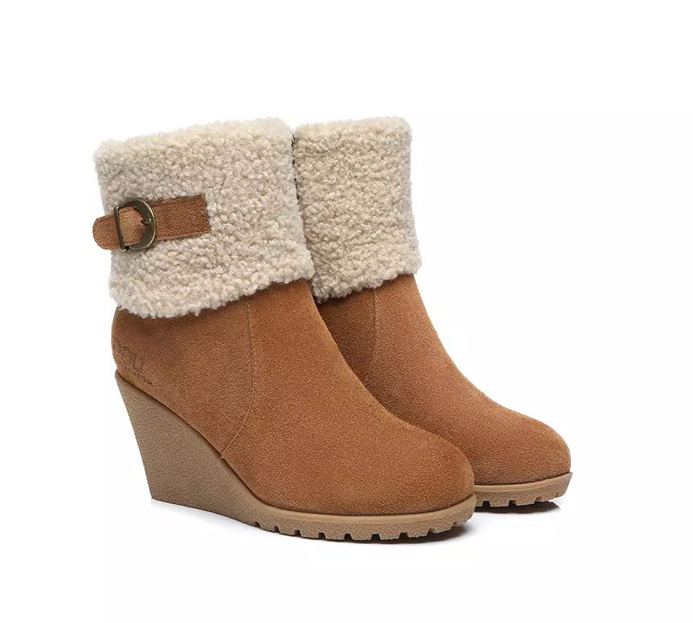 UGG Australian Shepherd Zipper Sheepskin Shearling Wedge Fashion Boots Women Joanna