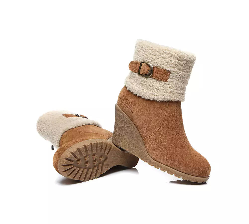 UGG Australian Shepherd Zipper Sheepskin Shearling Wedge Fashion Boots Women Joanna