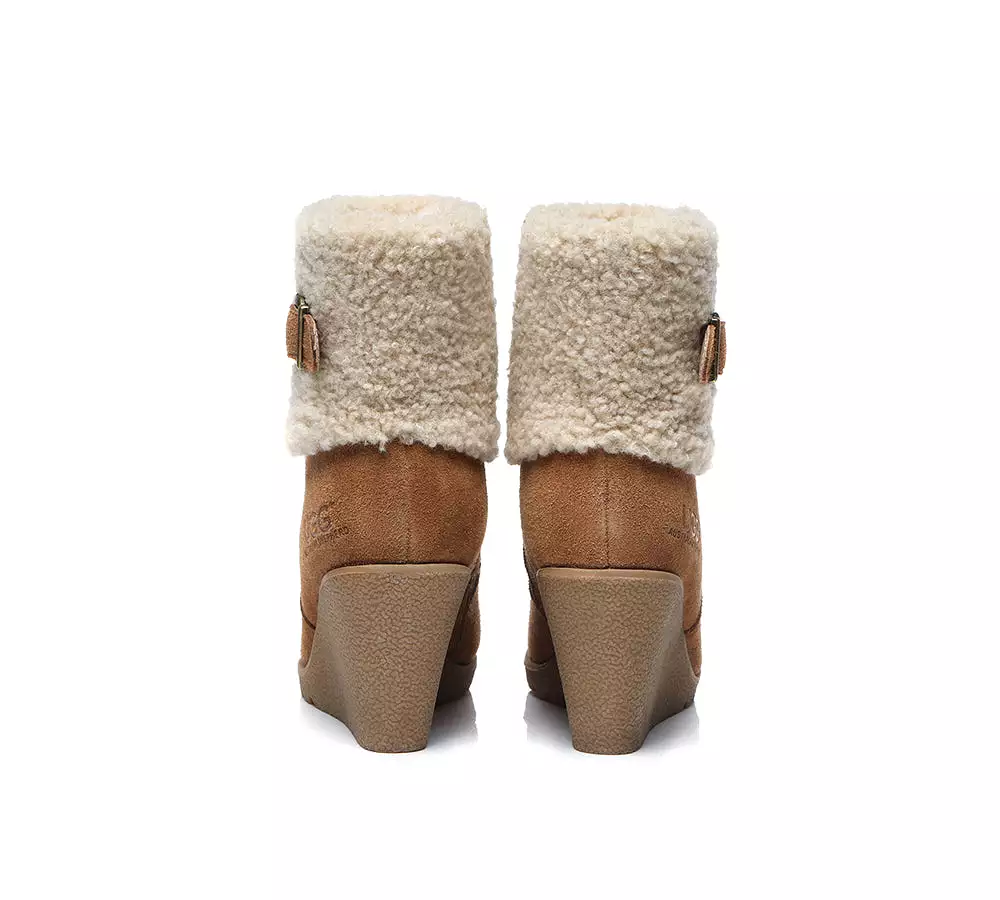 UGG Australian Shepherd Zipper Sheepskin Shearling Wedge Fashion Boots Women Joanna