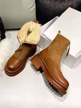 Velvet Chelsea Boots Women Vintage Warm Short Snow Boots Platform Front