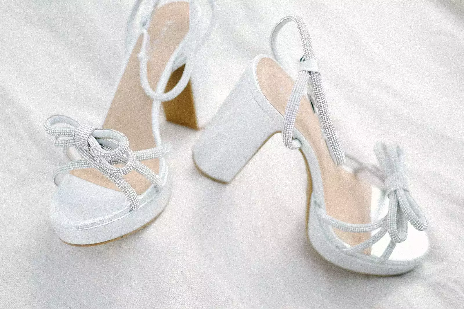 White Bow Glitz Platform Heels