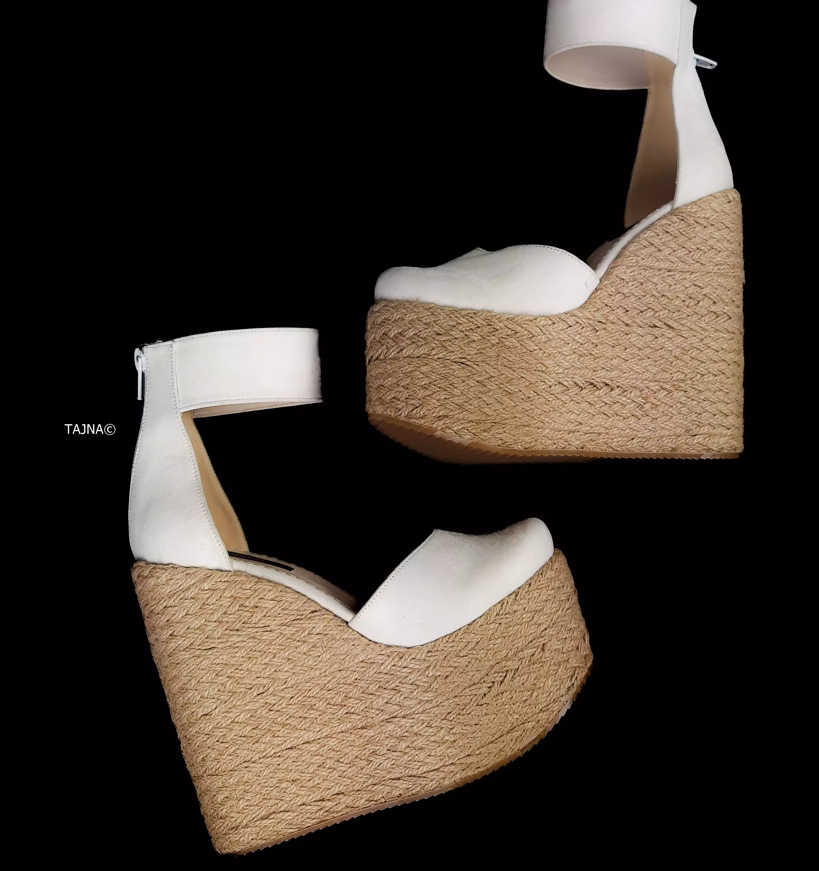 White Suede High Heel Platform Wedge Sandals