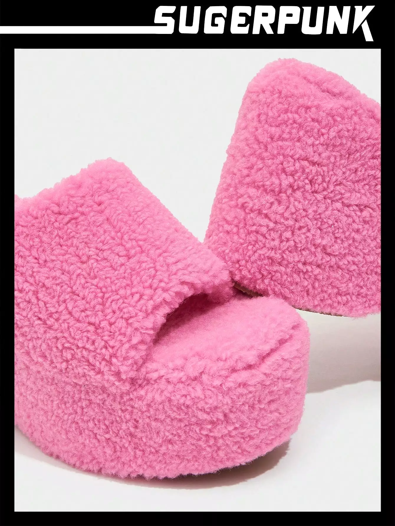 Women Shoes Valentine Days Day Neon-Pink Fuzzy Wedge Slide Outdoor Sandals