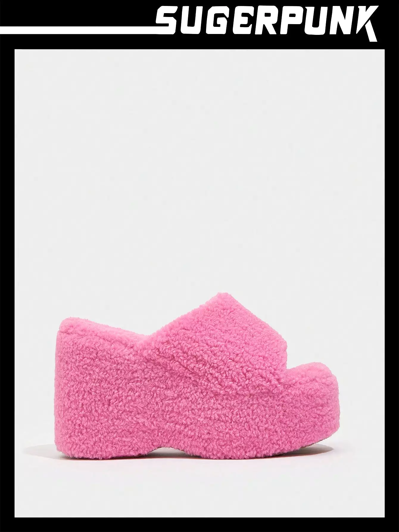 Women Shoes Valentine Days Day Neon-Pink Fuzzy Wedge Slide Outdoor Sandals