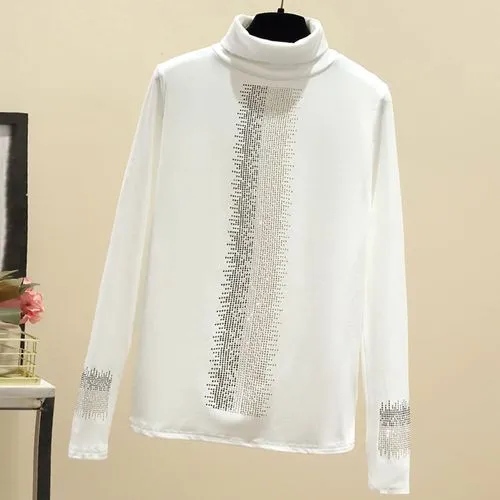 Women's T-shirt Long Sleeve T-shirts Diamond Fashion Solid Color