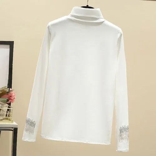 Women's T-shirt Long Sleeve T-shirts Diamond Fashion Solid Color