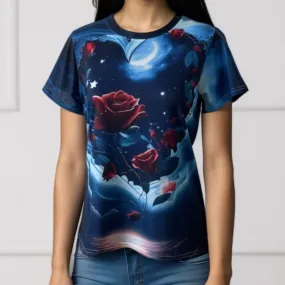 Women's T-shirt Short Sleeve T-shirts Casual Heart Shape Flower