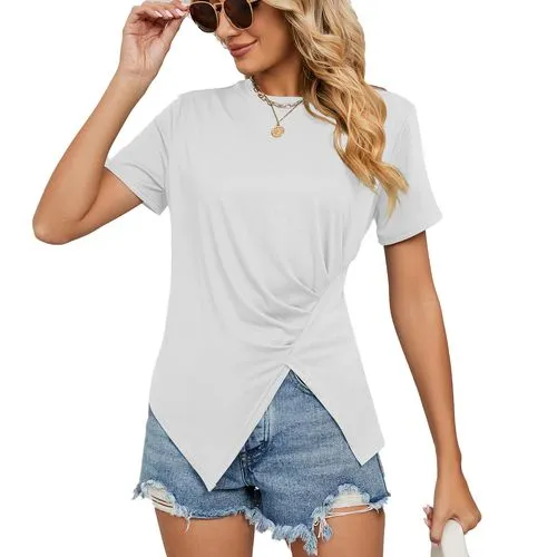 Women's T-shirt Short Sleeve T-shirts Patchwork Casual Solid Color