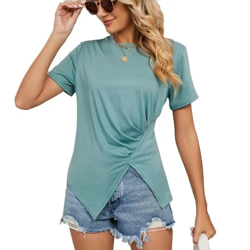 Women's T-shirt Short Sleeve T-shirts Patchwork Casual Solid Color