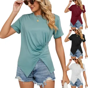 Women's T-shirt Short Sleeve T-shirts Patchwork Casual Solid Color