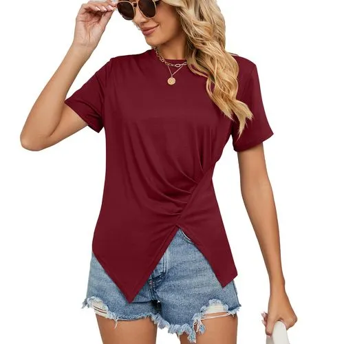 Women's T-shirt Short Sleeve T-shirts Patchwork Casual Solid Color