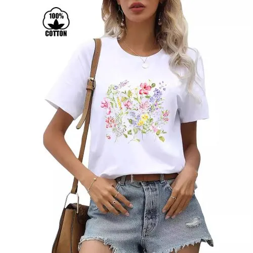 Women's T-shirt Short Sleeve T-Shirts Printing Streetwear Flower