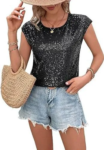 Women's T-shirt Short Sleeve T-Shirts Sequins Streetwear Solid Color