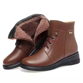 Women's Ankle Boots Lace-Up Warm Fluff Wedge Heel Booties