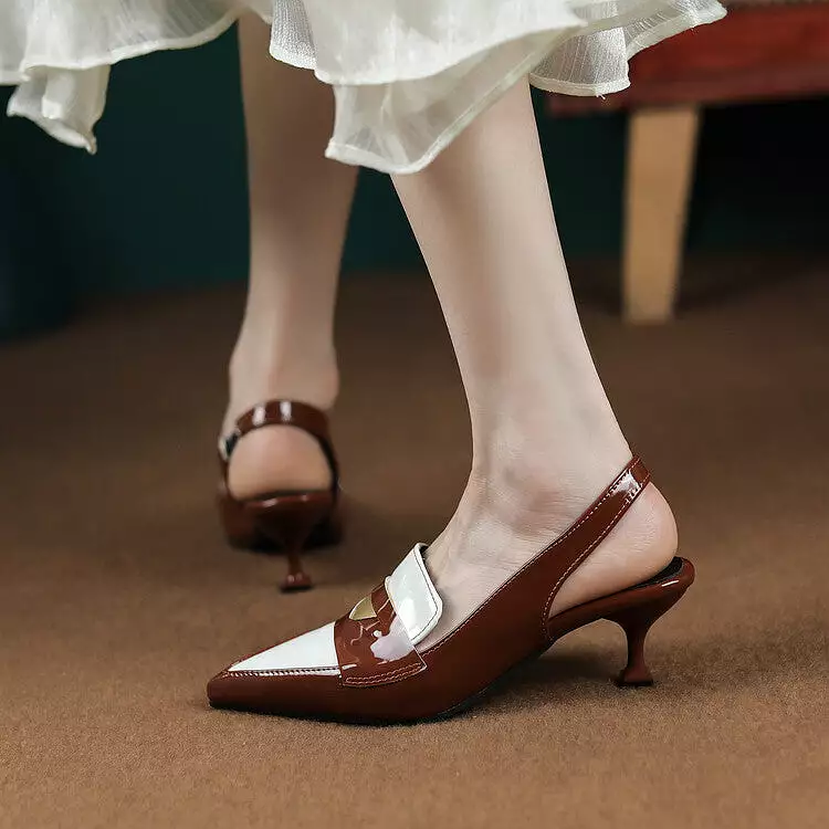 Women's Bicolor Pointed Toe Slingbacks Spool Heel Sandals