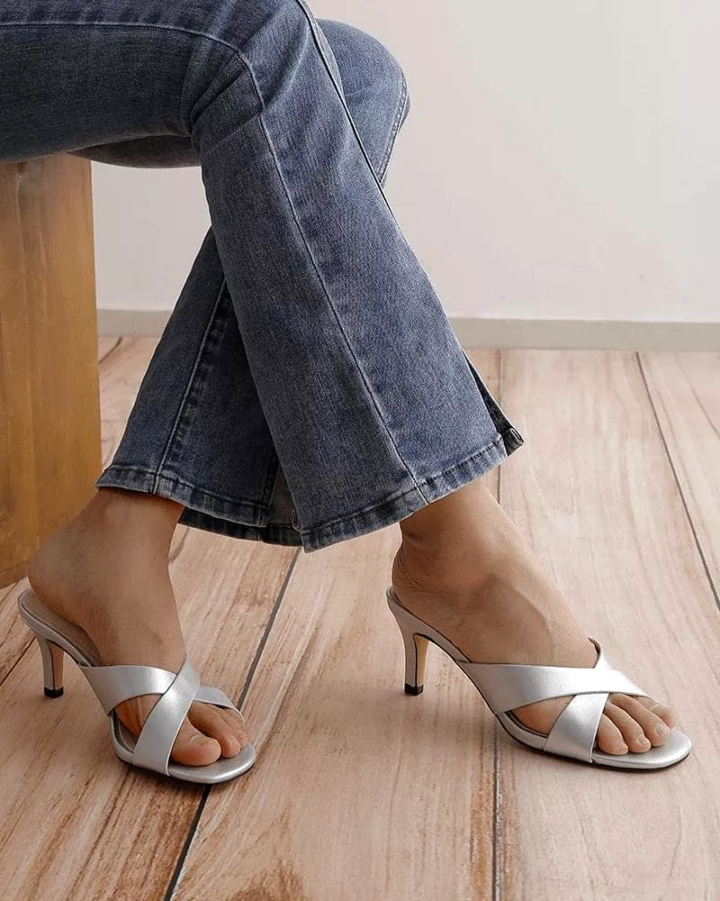 Women's Fashion Solid Color Slip On Heels Sandals