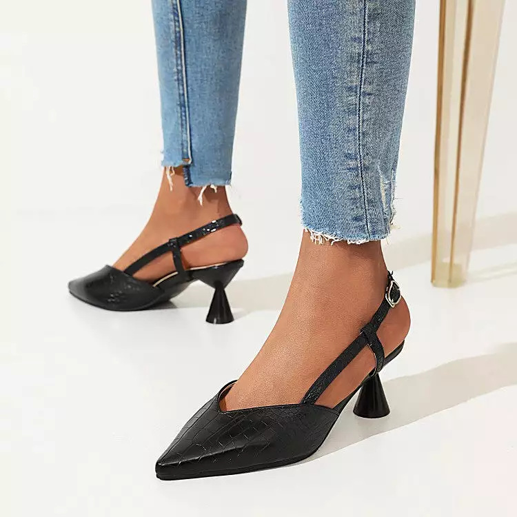 Women's Pointed Toe Cutout Slingbacks Spool Heel Sandals